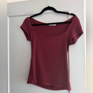 Reformation Bardot Ribbed Knit Top - Burgundy - Size M